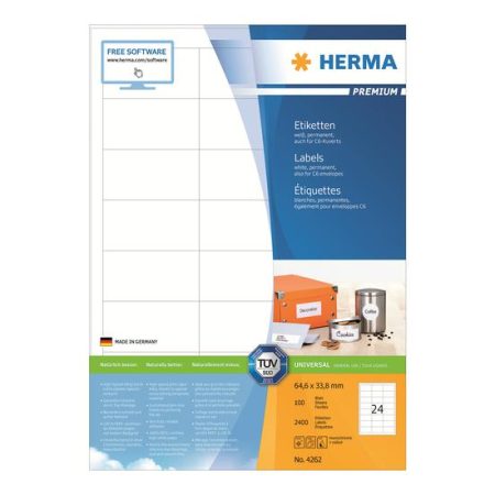HERMA Premium - laminerede etiketter - mat - 2400 etikette(r) - 64.6 x 33.8 mm